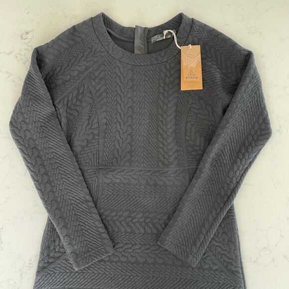 Prana Macee Raglan Slv Scoop Nk Textured Jacquard Knit Shift Dress Black XS NWT - Picture 5 of 16